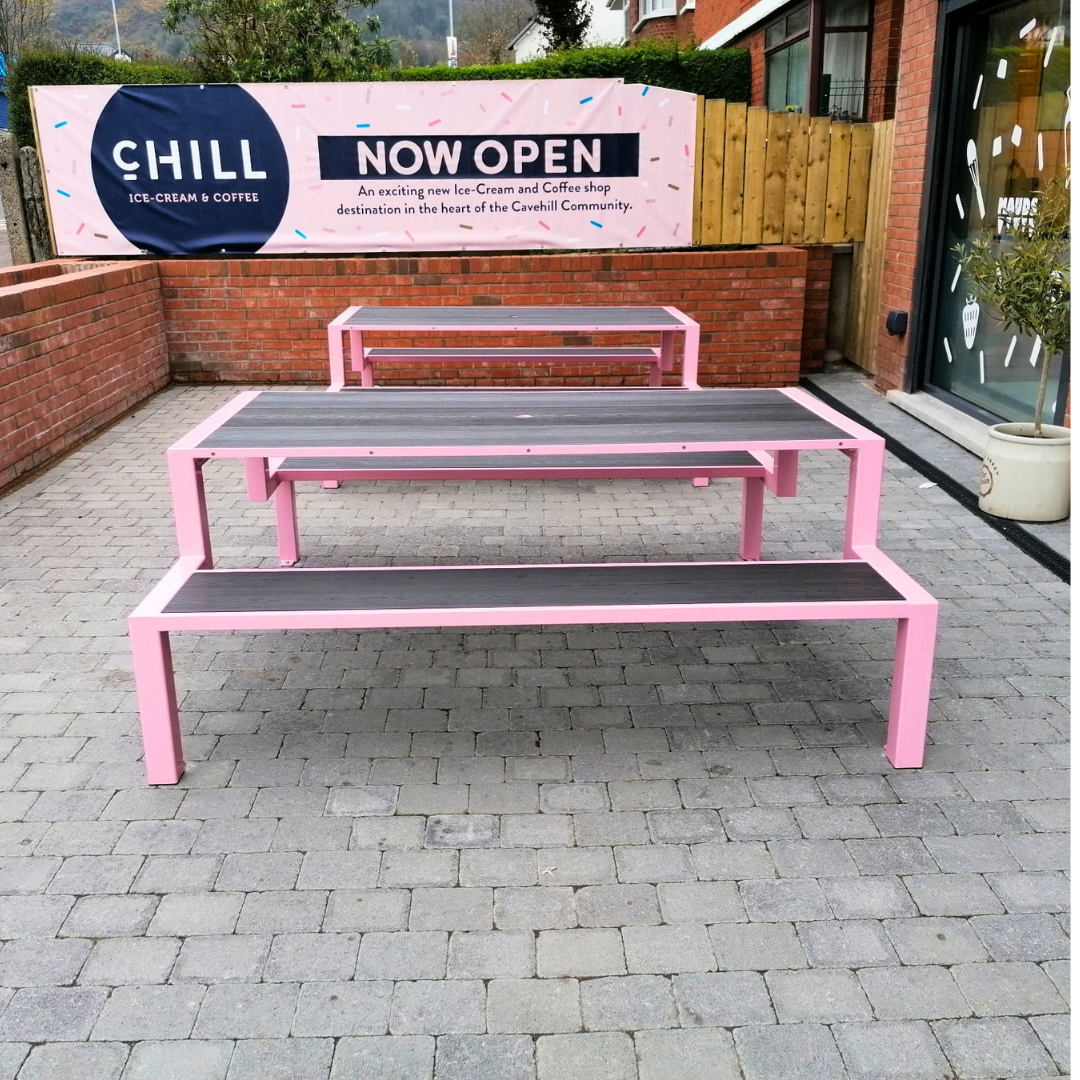 Small painted steel and composite picnic table