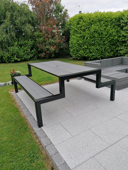 Metal and composite picnic table in grey and black by Fire Pit Stop NI